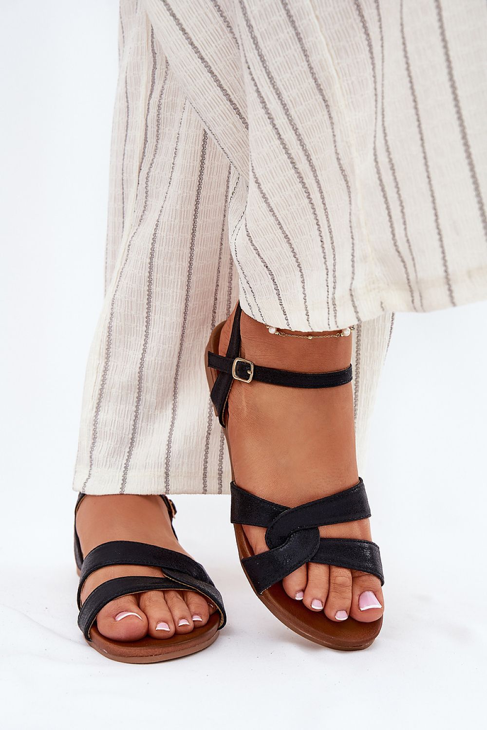 Luxury women's adjustable eco-leather sandals from Step in Style, featuring a classic design, comfort fit, and a flat sole, ideal for summer wear in EU sizes 36-41.