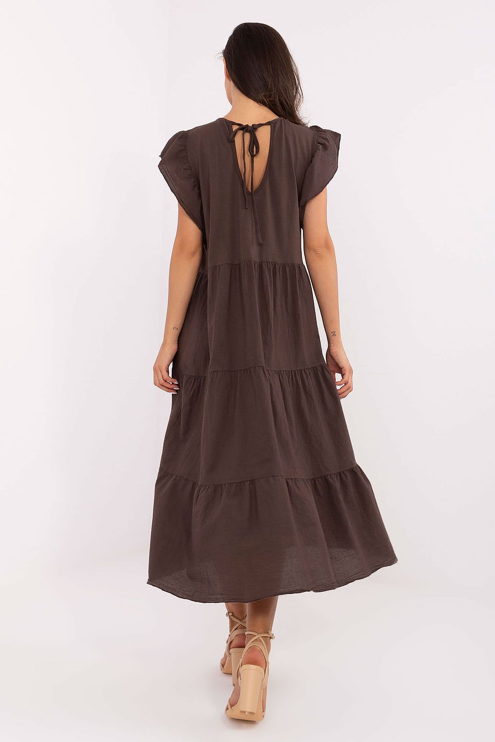 Detail shot of the soft cotton fabric of the Och Bella midi-length dress, reflecting luxury and breathability for everyday wear.