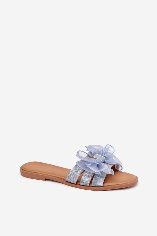 Step in Style luxury women's flip-flops showcasing a stylish design with tulle bow, ideal for casual and dressy occasions.