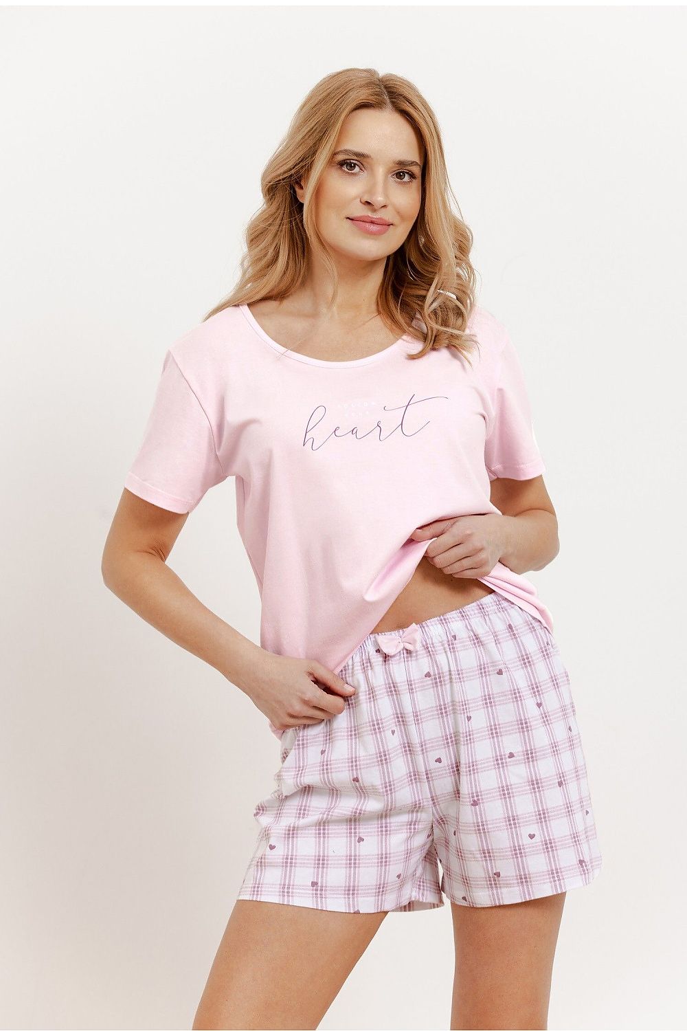 Luxurious cotton women's pyjamas set by Taro, featuring a trendy slogan and shorts, perfect for stylish comfort in sizes S to XXL.