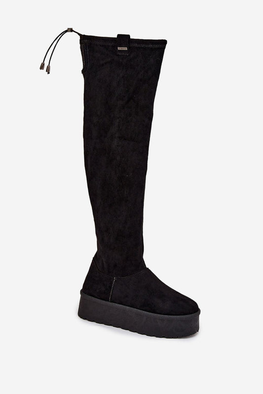 Elegant faux suede platform thigh-high boots from Step in Style, showcasing a chic over-the-knee silhouette and comfortable fit.