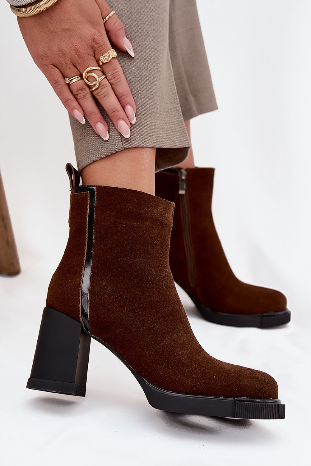 Close-up of the warm and insulated interior of women's suede heel boots by Step in Style, highlighting premium quality and comfort.