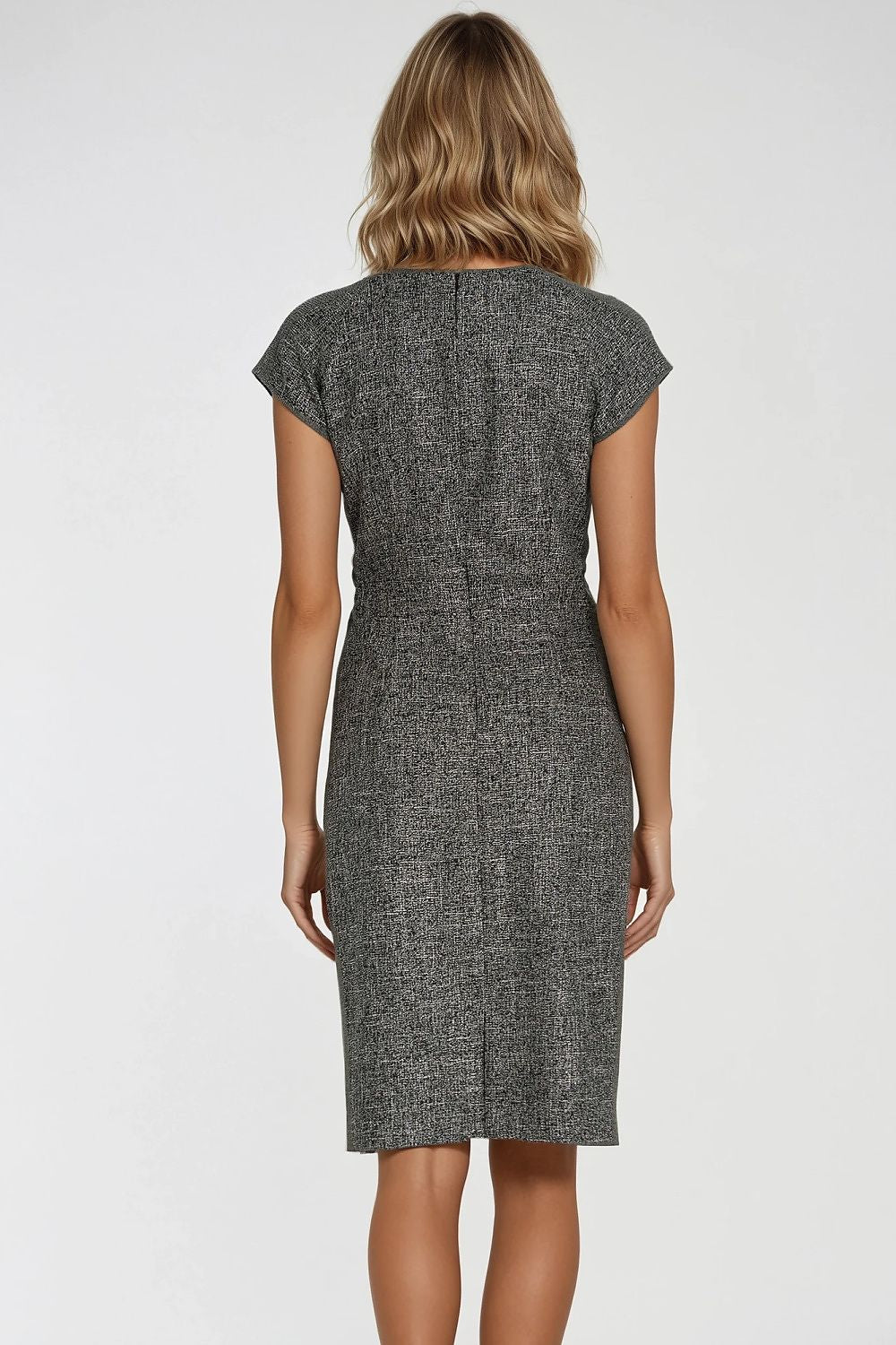 Elegant Nife Women's Daydress in Mélange Texture showcasing fitted cut and cap sleeves, perfect for formal occasions and evening styling.