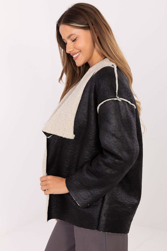 Luxury women's fur lapel jacket in sophisticated design by Factory Price, featuring long sleeves and a modern unfastened cut.