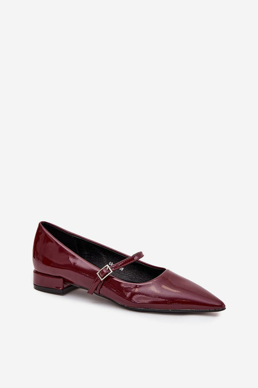 Stylish women's patent leather ballet flats with decorative instep strap from Step in Style, perfect for enhancing casual and elegant outfits.
