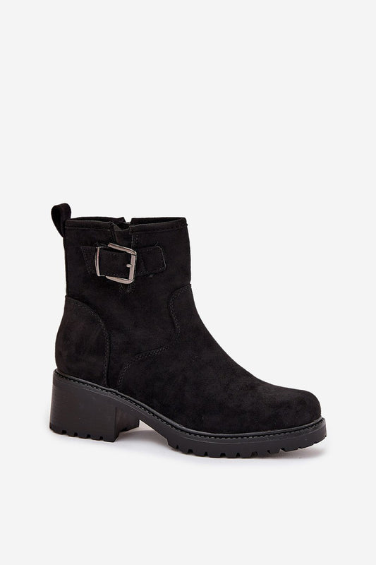 Stylish Eco Suede Ankle Boots for Women from Step in Style featuring a chic block heel and fashionable buckle detail, perfect for any occasion.