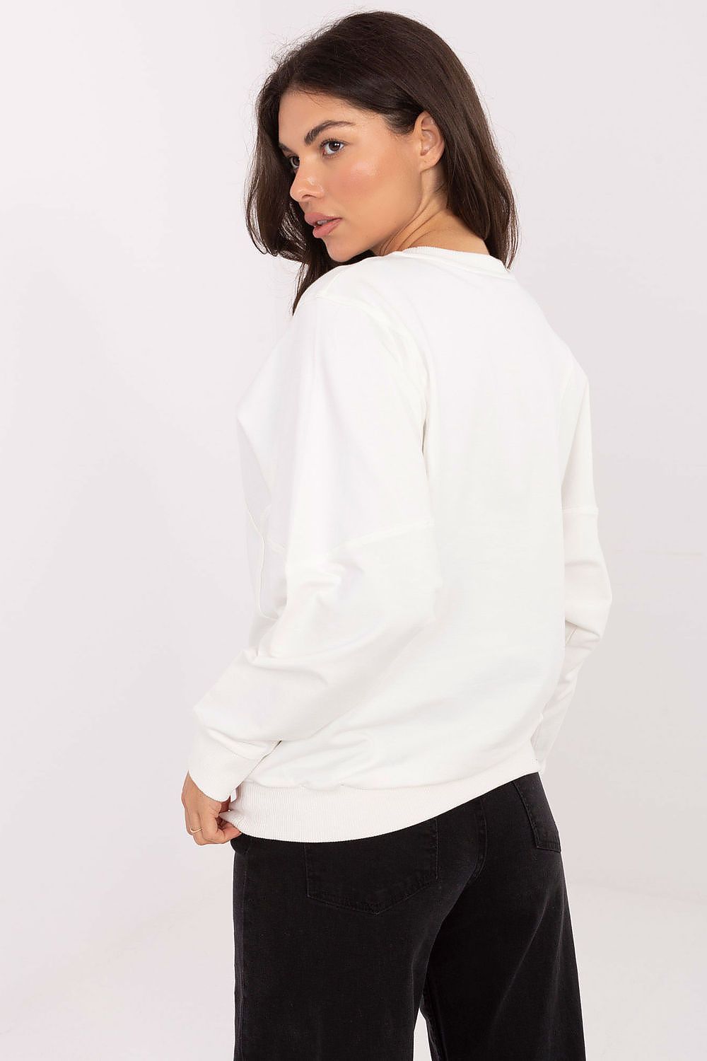 Luxurious minimalist women's long sleeve sweatshirt by Rue Paris, crafted from a soft cotton blend with a flattering fit and elegant design for versatile everyday styling.