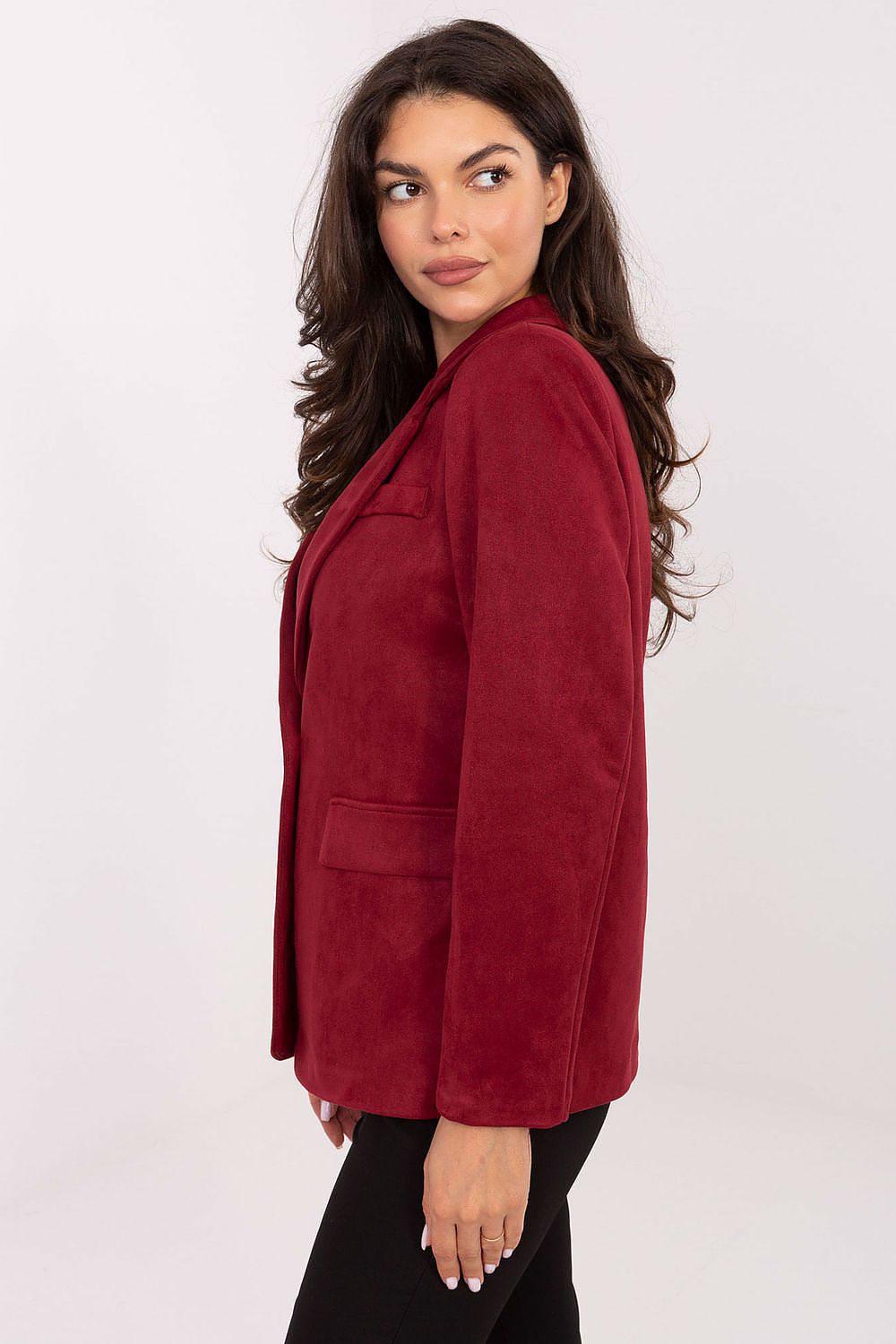 Chic Women's Suede Blazer by Italy Moda, showcasing a sophisticated fit ideal for formal and casual occasions.