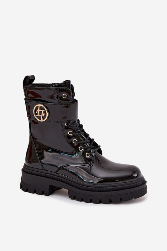 Chic platform ankle boots for women crafted from eco leather by Step in Style, highlighting a refined gold strap for a sophisticated look.