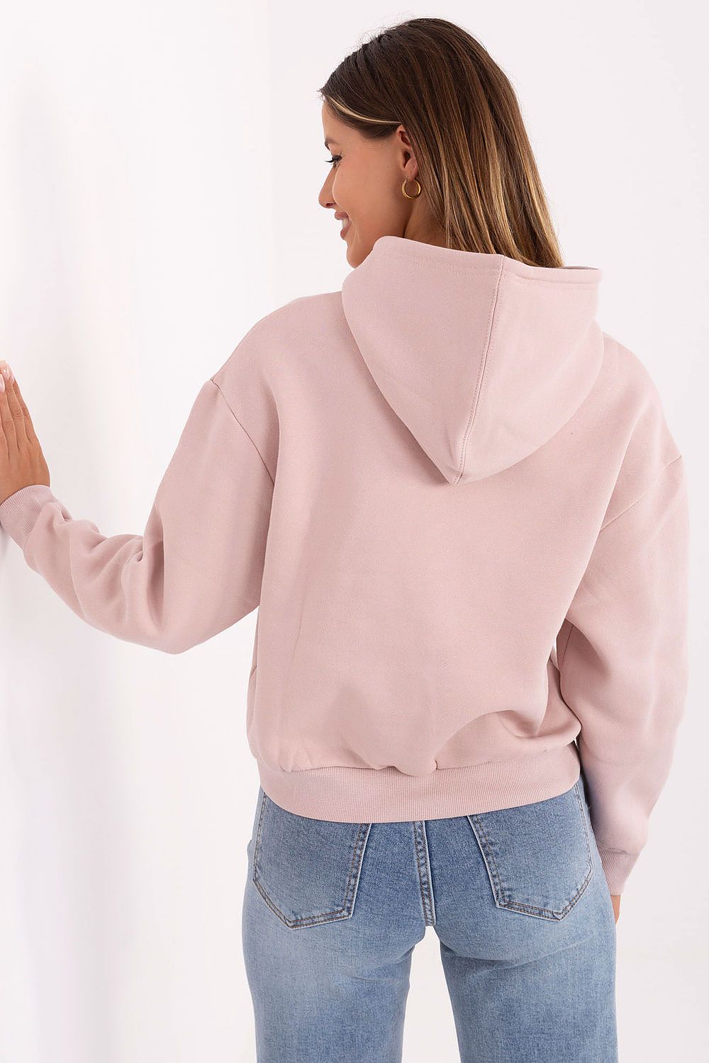 Sophisticated women's casual hoodie by Sublevel showcasing subtle front print and pristine craftsmanship in every detail.