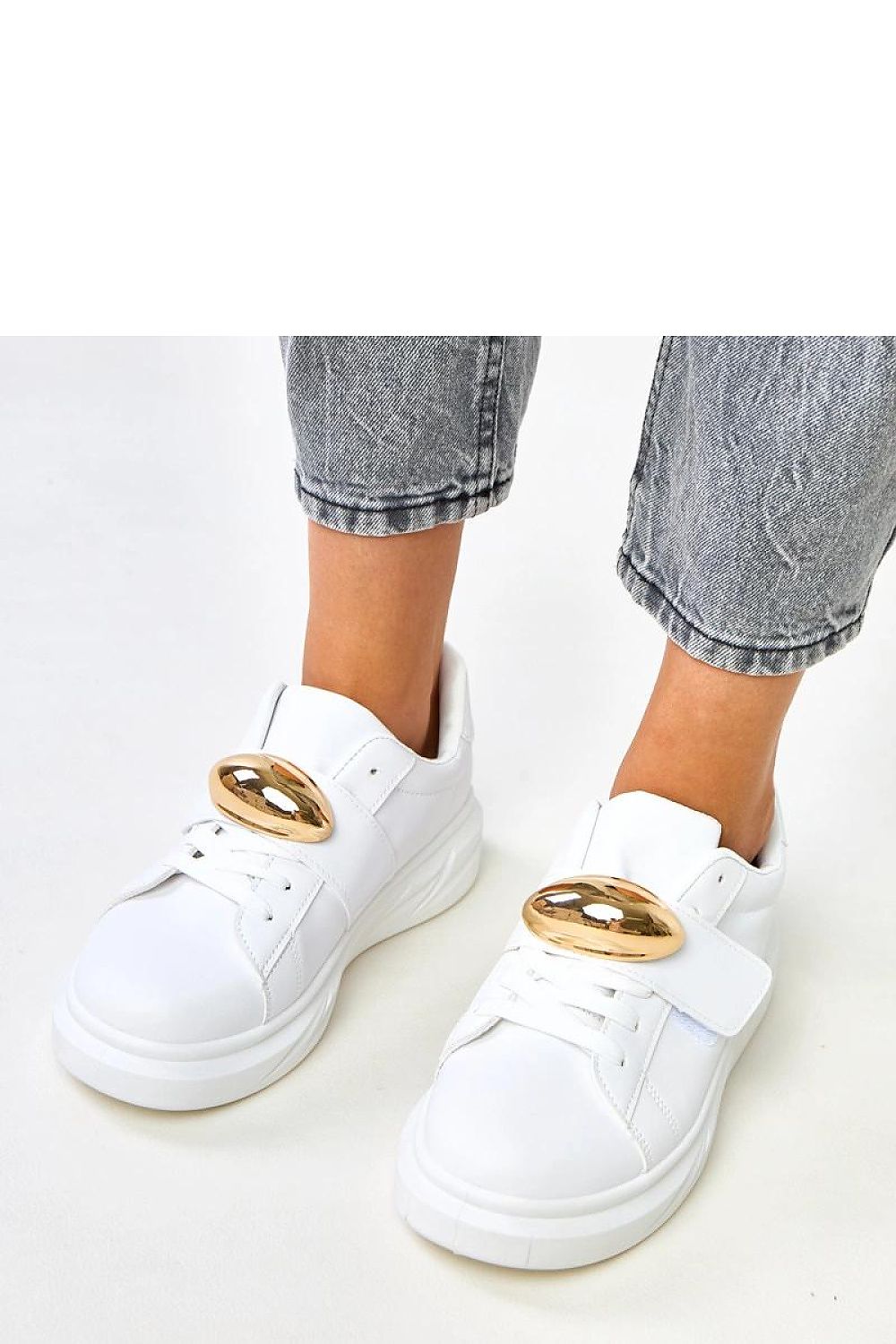 Solea Eco-Leather Sport Shoes with gold accent, available in multiple sizes, ideal for fashionable everyday wear.