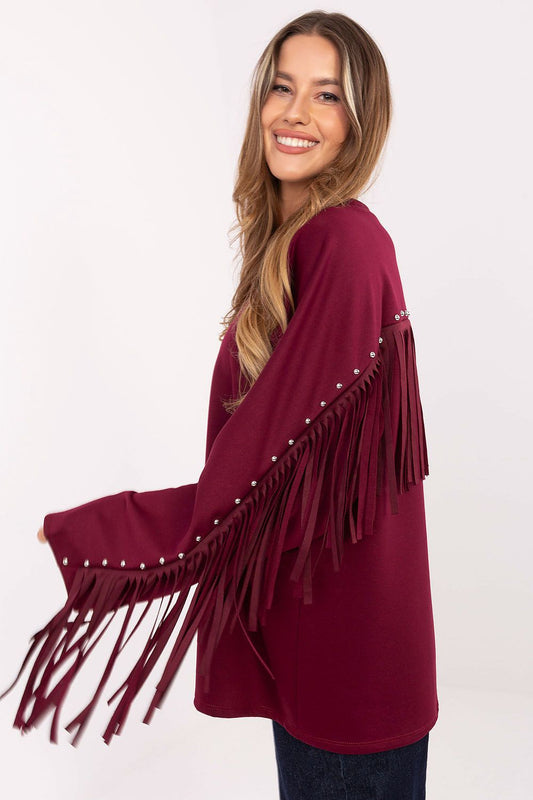 Elegant women's sweatshirt by Factory Price, showcasing a stylish blend of viscose and polyester with fringe and stud detailing, perfect for chic everyday wear.