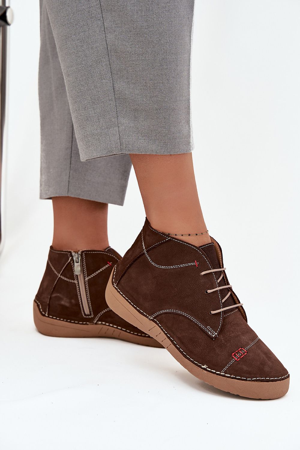 Elegant women's half shoes crafted from high-quality natural leather by Step in Style, featuring stylish laces and a practical zipper for comfortable everyday wear, available in sizes EU 36-41.