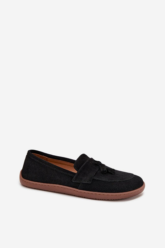 Luxury Women's suede leather moccasin slip-on shoes by Step in Style, featuring elegant tassel details, perfect for casual and elegant outfits.