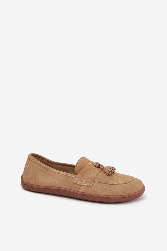 Elegant and stylish women's moccasins in soft natural suede, featuring a charming tassel detail, by Step in Style for ultimate everyday luxury.
