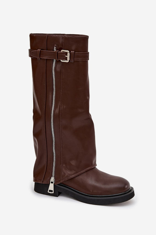 Step in Style elegant thigh-high boots for women, designed in eco leather with a stylish rolled cuff and practical zipper, perfect for autumn-winter wear.