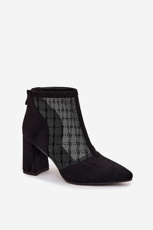 Elegant eco suede ankle boots for women by Step in Style, featuring mesh panels, pointed toes, and a chic column heel, perfect for evening wear.
