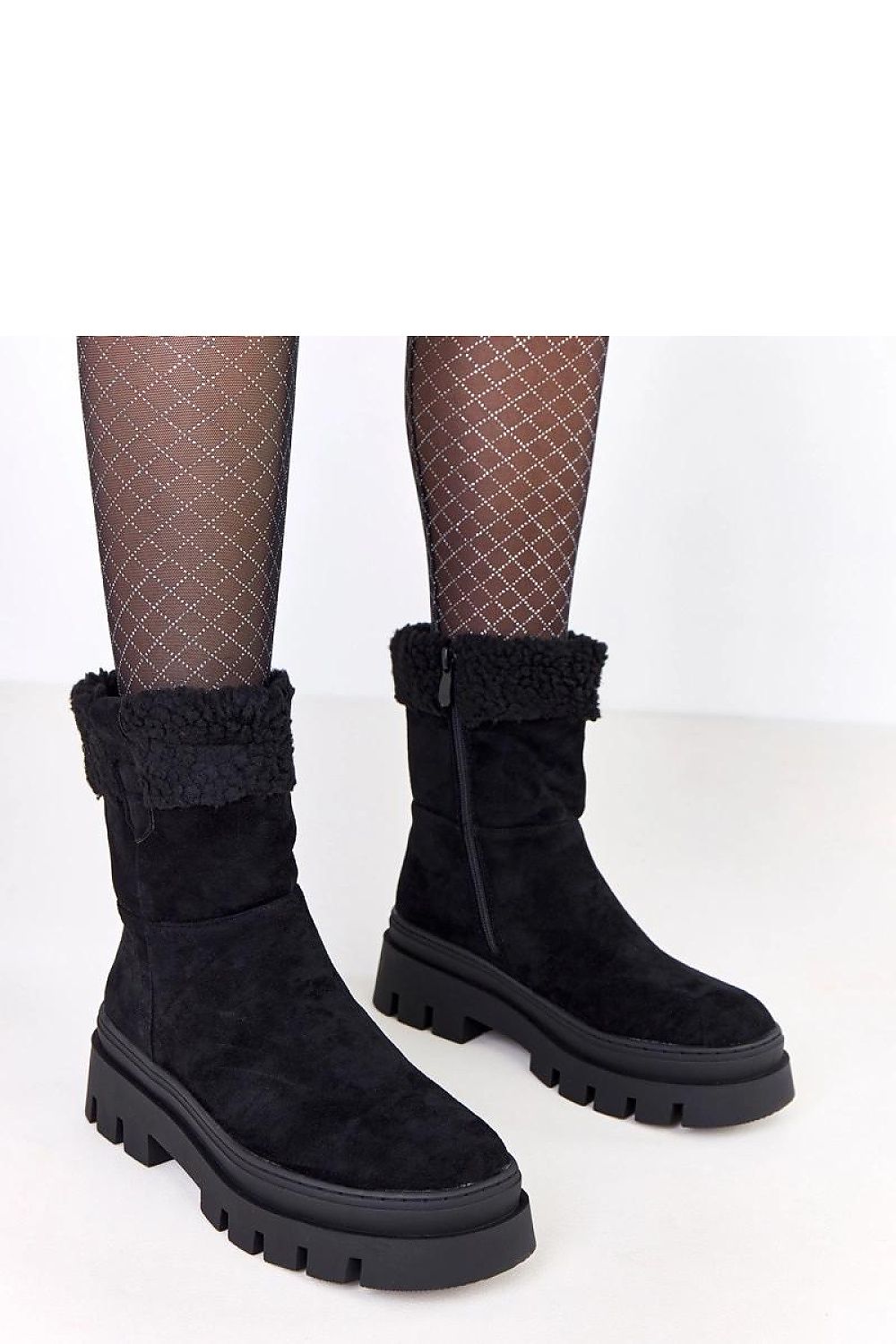 Stylish Chunky Sole Ankle Boots by Solea, crafted in black suede-like eco leather with a luxurious fur lining for ultimate comfort and sophistication, ideal for autumn-winter fashion.