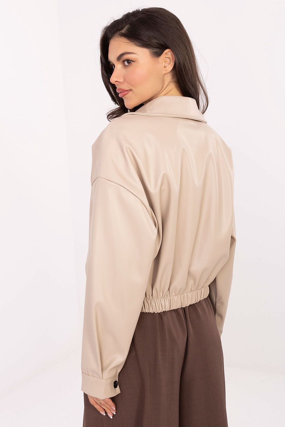 Luxurious Eco-Leather casual jacket for women by Rue Paris, showcasing a modern zip closure and minimalist design, ideal for everyday wear.