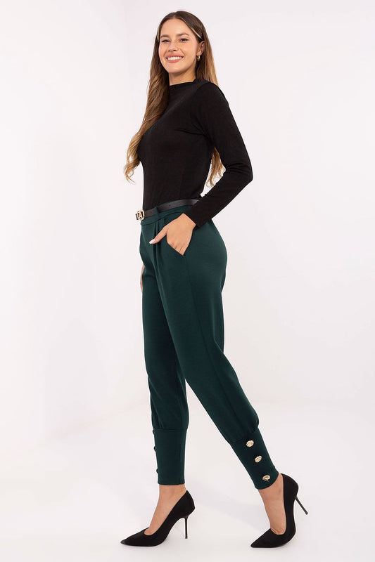 Chic high-waisted tapered leg sweatpants for women by Factory Price, showcasing a refined silhouette and luxurious comfort with side pockets and decorative button detailing.