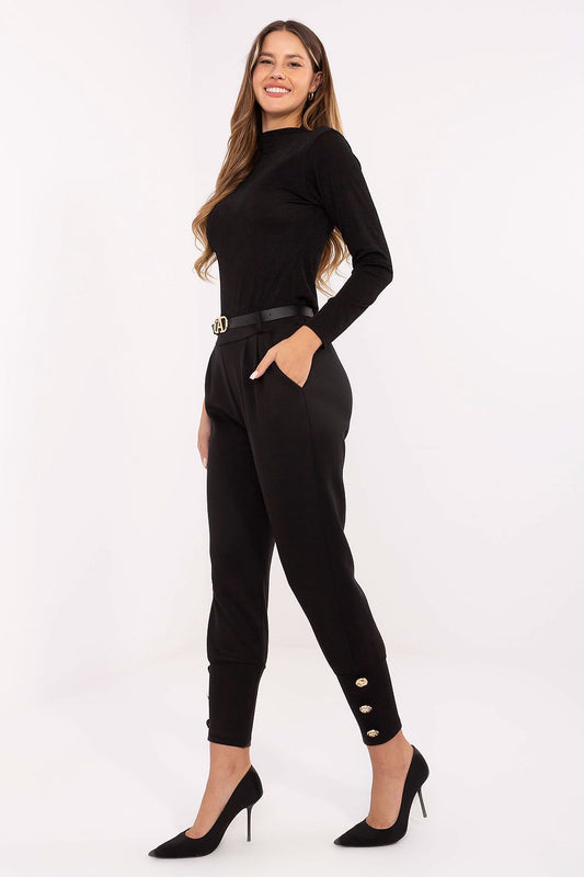 Elegant high-waisted tapered tracksuit trousers for women featuring decorative buttons, perfect for urban and casual styles, by Factory Price.