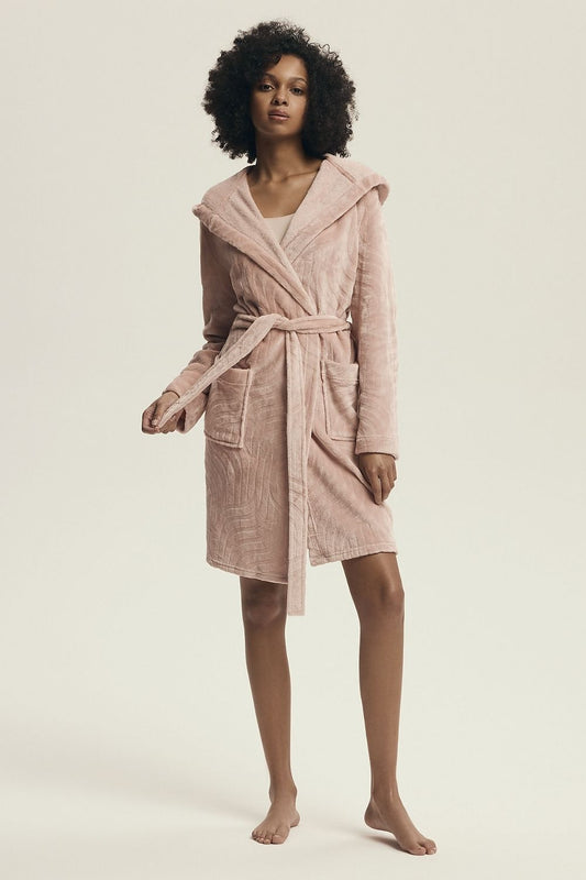 Elegant Henderson women's bathrobe featuring a flattering silhouette, practical pockets, and a chic hood, perfect for lounging in luxury.