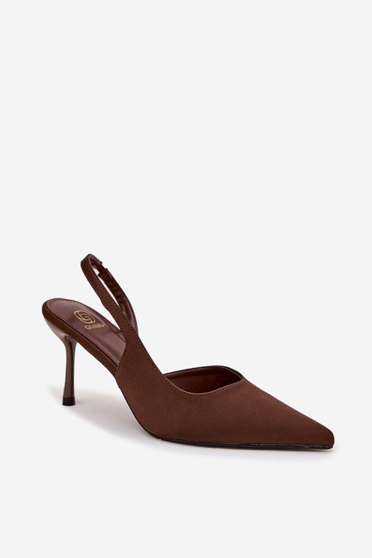 Close-up view of Step in Style's high-quality textile material used in elegant women's open heel pointed toe high heels.