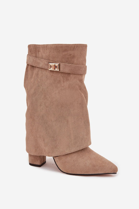 Chic eco-suede ankle boots with rolled cuff detail from Step in Style, designed for elegance and comfort, showcasing a pointed toe and stable 11cm heel.
