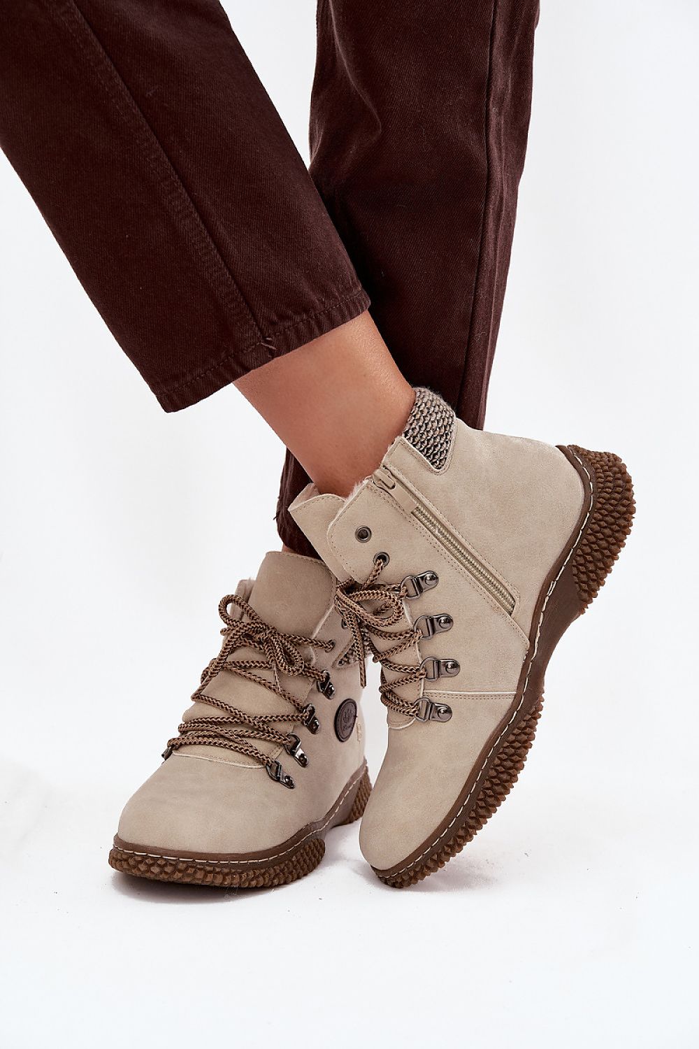 Stylish women's eco leather ankle boots with fur lining by Step in Style, showcasing classic rounded toe and stable rubber sole, ideal for everyday wear.