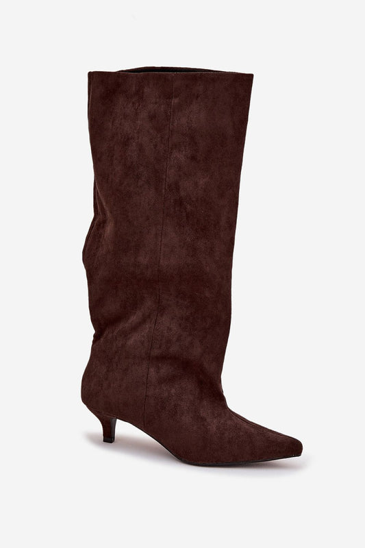 Elegant women's faux suede heel boots by Step in Style, featuring a slip-on design and low heel for ultimate comfort, perfect for any sophisticated outfit.