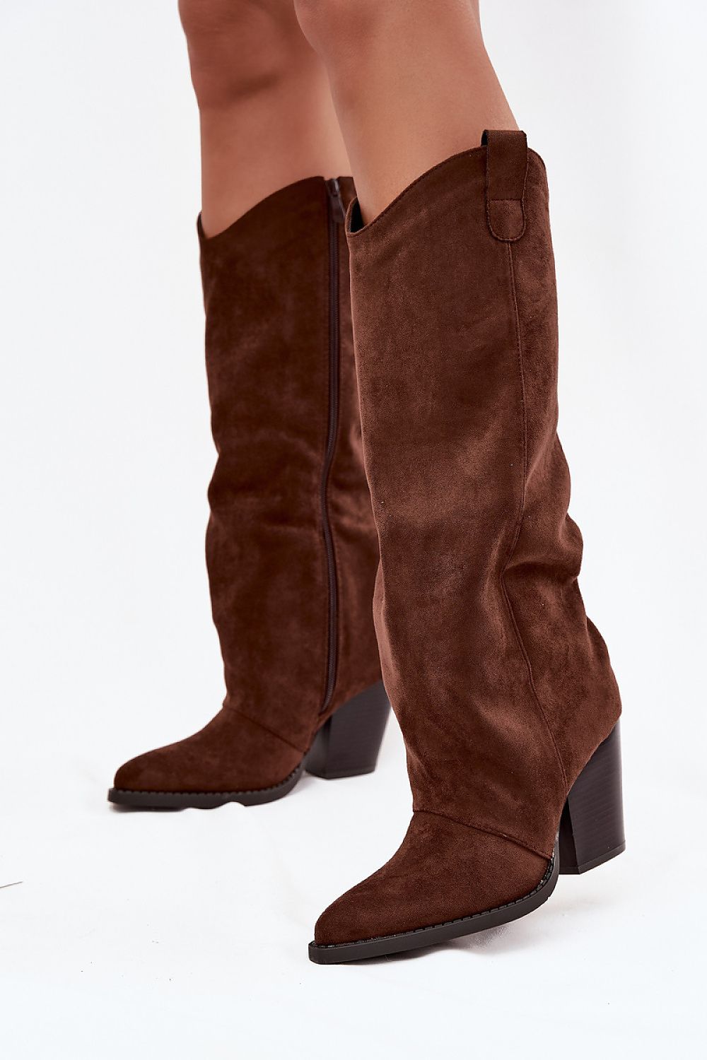 Chic women's eco suede cowboy boots with practical zipper by Step in Style, perfect for adding a fashionable touch to any outfit with their pointed toe design.