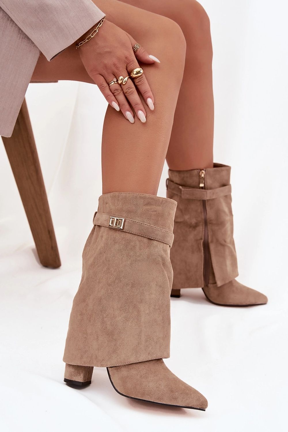 Luxury ankle boots in eco-suede by Step in Style, highlighting a fashionable rolled cuff and pointed toe, ideal for elevating both casual and formal outfits.