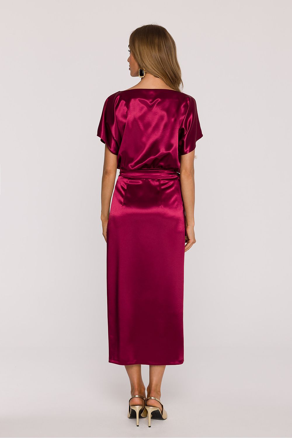 Chic and minimalist design of the Luxury Satin Midi Dress by Moe, perfect for summer occasions and stylish outings.