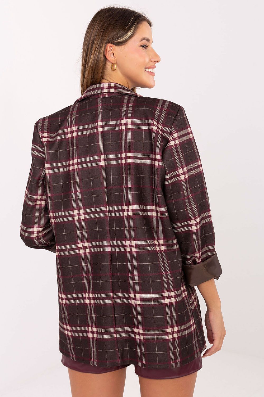 Sophisticated checked work jacket by Italy Moda, designed for women, featuring a timeless pattern and comfortable fit ideal for elegant occasions.