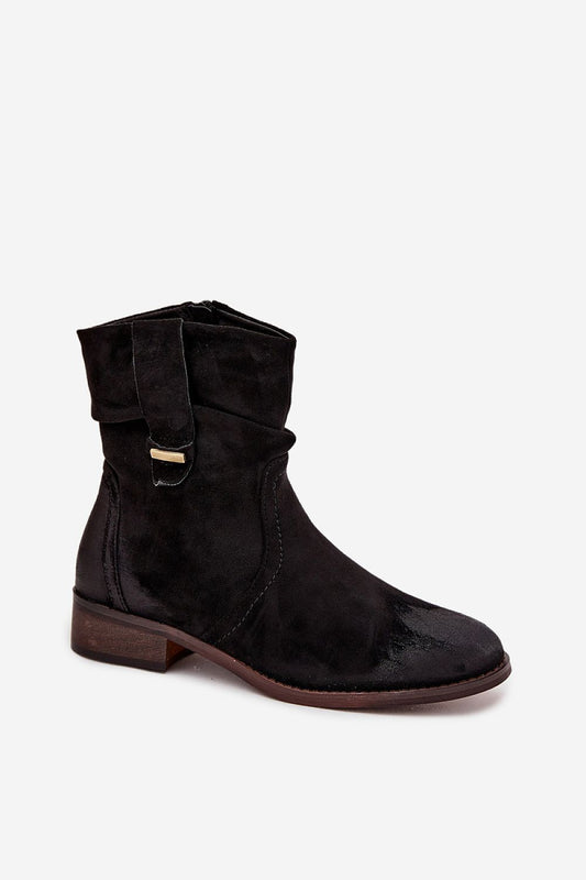 Elegant eco suede ankle boots for women with a gathered upper design by Step in Style, ideal for versatile styling with both pants and dresses.