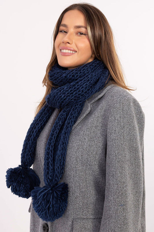 Luxurious 186 cm long acrylic shawl scarf by AT featuring stylish pom poms, perfect winter accessory for warmth and elegance.