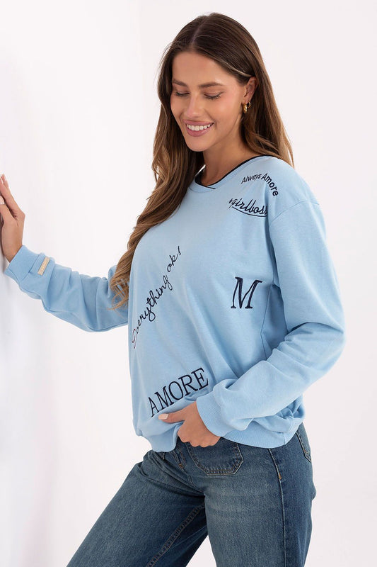 Luxury women's casual sweatshirt by Relevance, crafted from a soft cotton and polyester blend. Features an elegant embroidered design, perfect for a stylish everyday look.