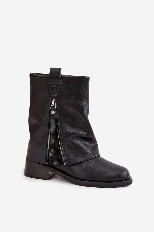Elegant women's natural leather ankle boots by Step in style, featuring a stylish folded upper and a comfortable block heel for a luxurious look.