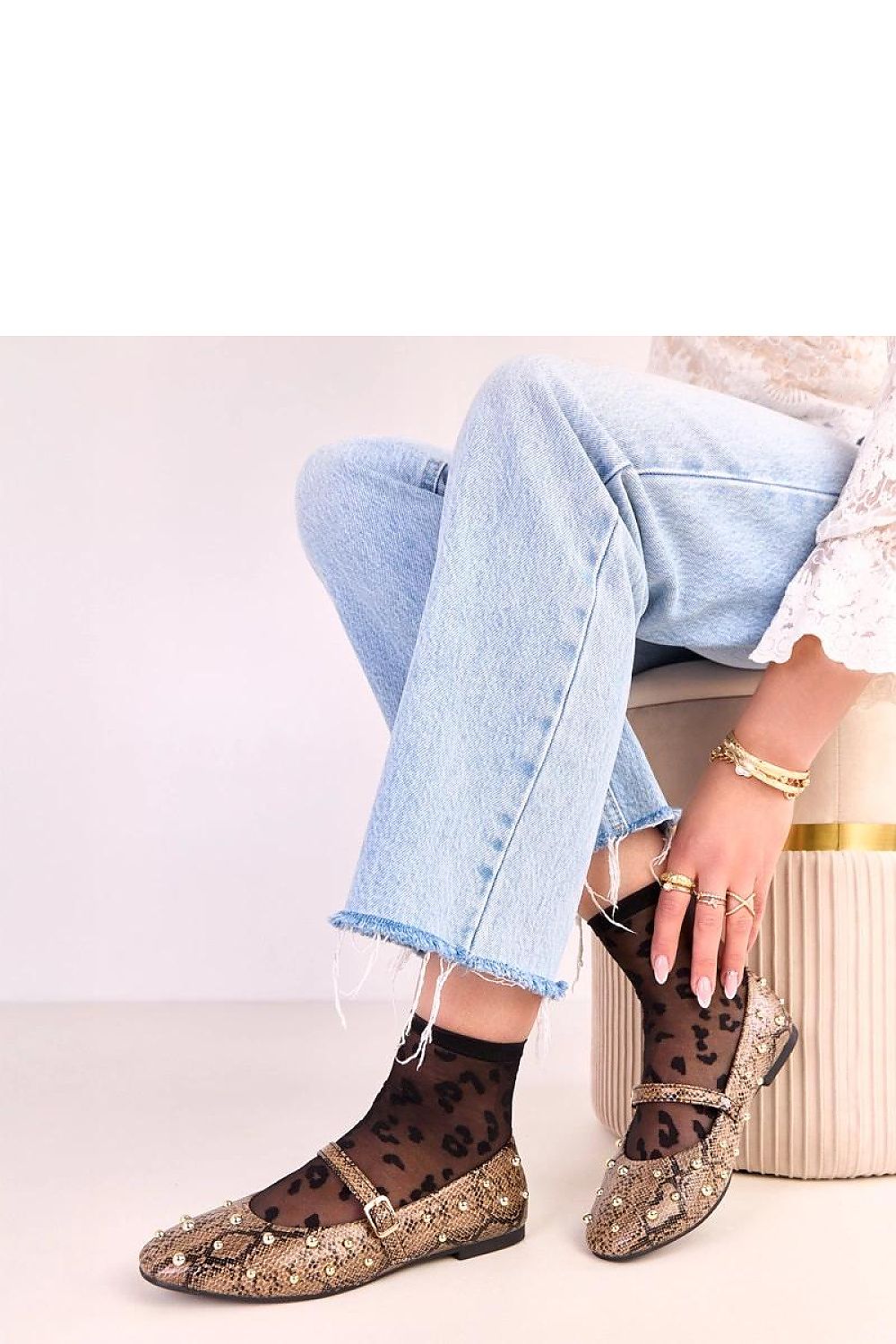 Sophisticated Solea eco-leather ballerina flats with a fashionable snake pattern, designed for comfort with a flat heel and square toe, ideal for elegant ensembles.