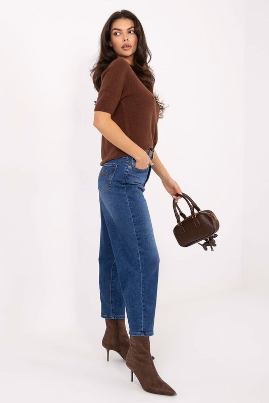 Luxury women's mom fit jeans with a high waist and tapered legs by Factory Price, perfect for casual chic styling.