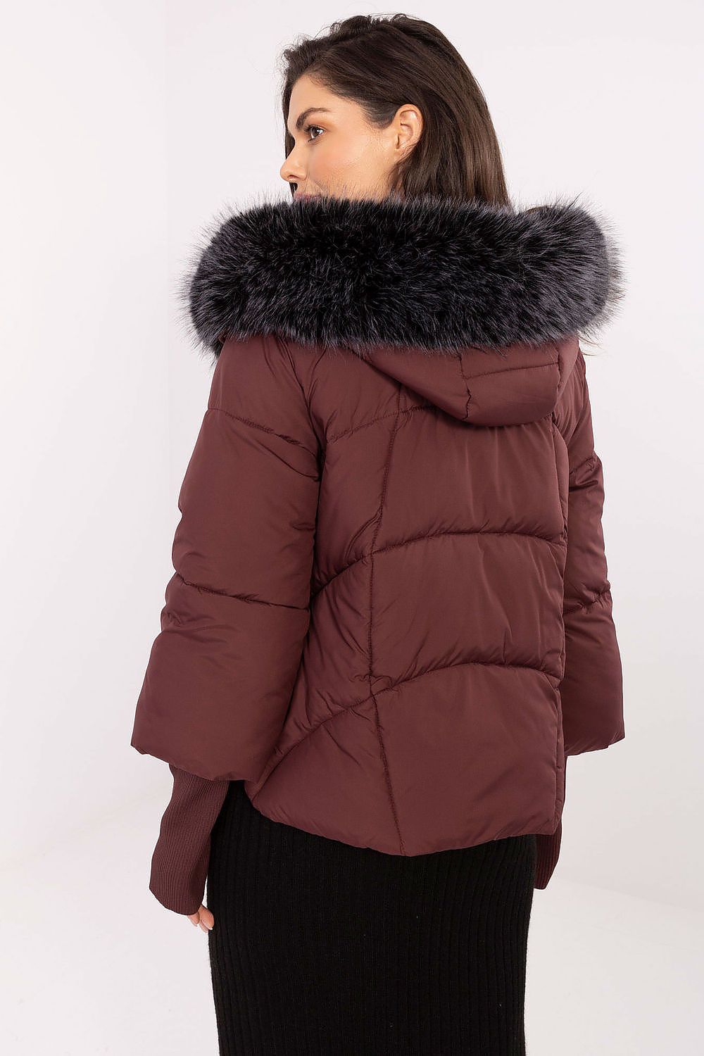 MBM Women's Quilted Down Jacket in luxurious polyester, featuring a detachable faux fur hood, perfect for cold autumn and winter days, available in multiple sizes from S to XL.