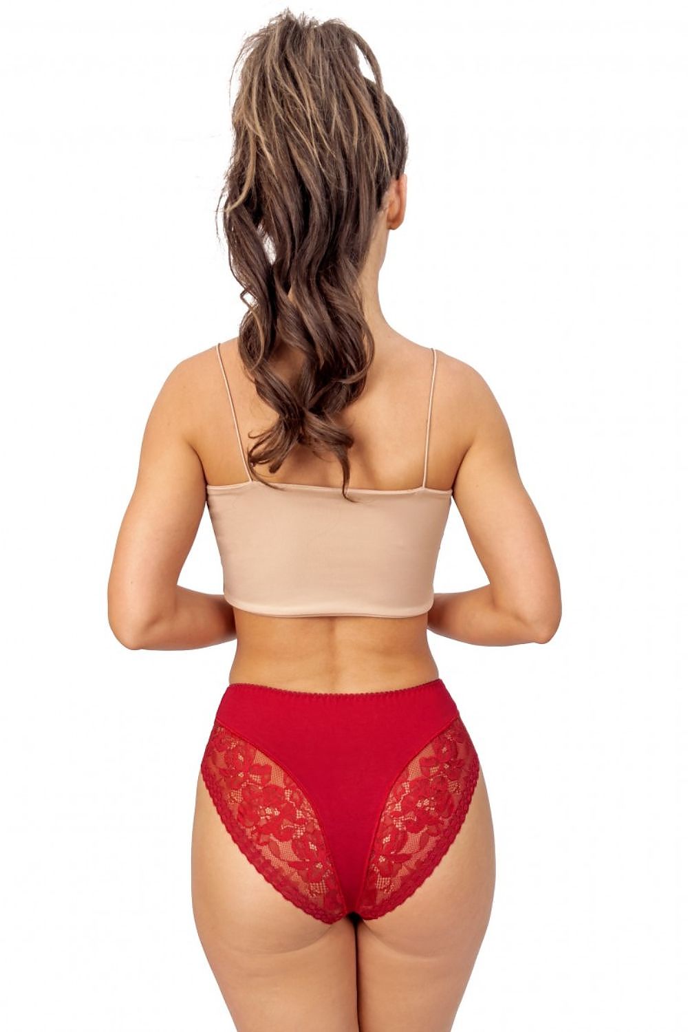 Model wearing Donna Women's High Waist Viscose Briefs, demonstrating comfortable fit and sophisticated lace details under fitted clothing.