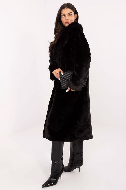 Elegant Women's Long Fur-Trimmed Coat with Collar, Snap Fastening, designed for luxurious comfort by Factory Price, showcasing premium polyester fabric.