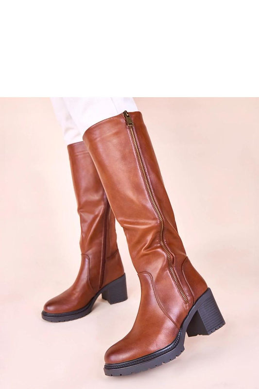 Gemre Akia flat heel boots showcasing luxurious brown artificial leather, ideal for both casual and formal outfits.