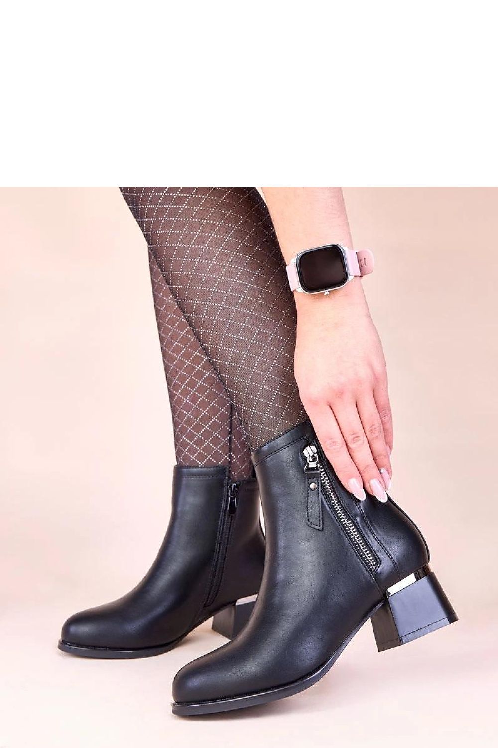 Elegant Gemre Black Block Heel Ankle Boots featuring a chic metallic insert, perfect for stylish women, crafted by Solea, combining luxury and comfort.