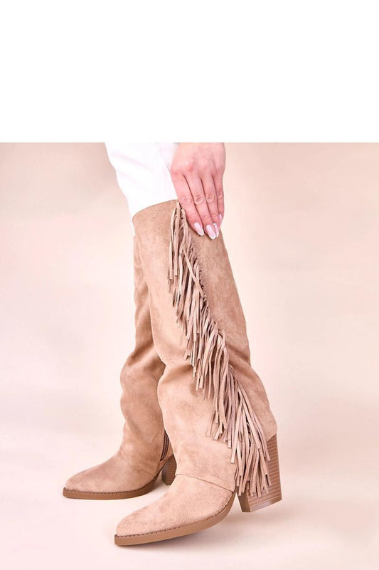 Elegant ankle boots in beige by Gemre, featuring unique fringe detailing and a sturdy heel, designed for both casual and formal outfits.