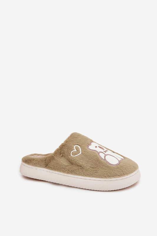 Step in Style luxurious women's slippers with fluffy fur material, showcasing adorable teddy bear and hearts pattern, perfect for home comfort and relaxation.