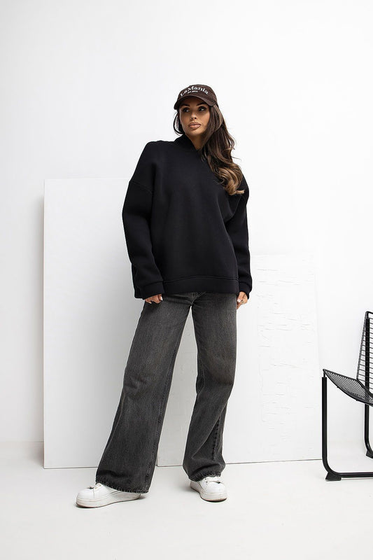 Rue Paris Casual Loose Hoodie Blouse for Women, showcasing soft cotton-spandex blend fabric with long sleeves and sporty hood, perfect for luxurious daily wear.