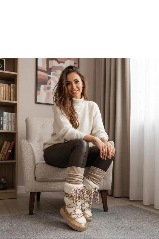 Close-up view of Solea Luxe Women's Snow Boots showcasing their eco-friendly leather material and plush interior for snug warmth.