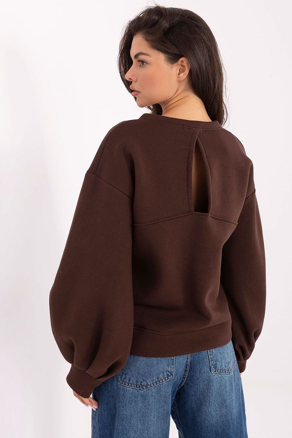 Luxurious cotton blend sweatshirt for women from Factory Price, featuring an eye-catching cutout back design, suitable for both casual and elegant outings.